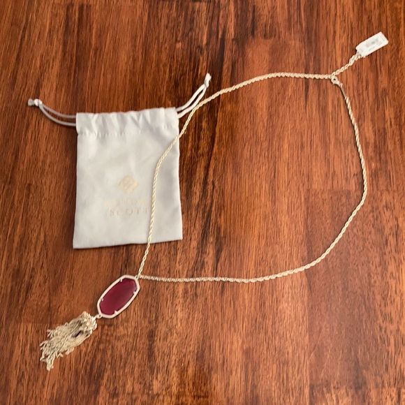 NEW Kendra Scott Rayne Necklace Red Stone Gold Plated Statement Long Pendant NWT - Picture 1 of 6